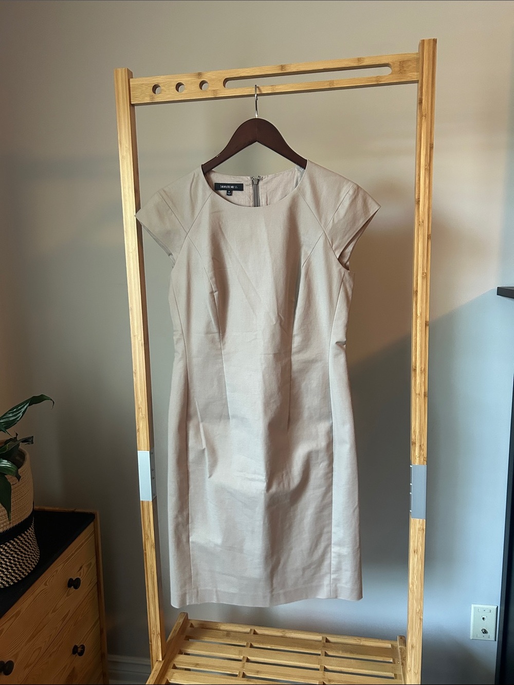Lafayette 148 New York Neutral Beige Cap-Sleeve Midi Dress